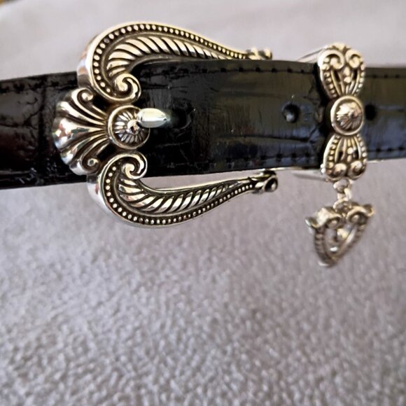 Brighton Black Croc Embossed Leather Belt Size 38 Heart Charm main image 5